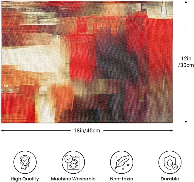 Modern Art Placemats Set of 4 Red Abstract Painting Place Mats Washable Linen Placemat for Kitchen Dining Table Home Party Banquet Decor 18x12 Inches