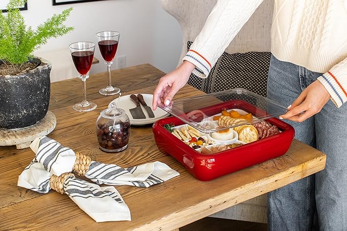 Fancy Panz Charcuterie Veggie Trayz - 9 Raised Compartments - Fits Classic/Premium Fancy Panz Elevated Food Serving Tray - Portable Charcuterie Board with Lid - Made in The USA Hosting Essentials