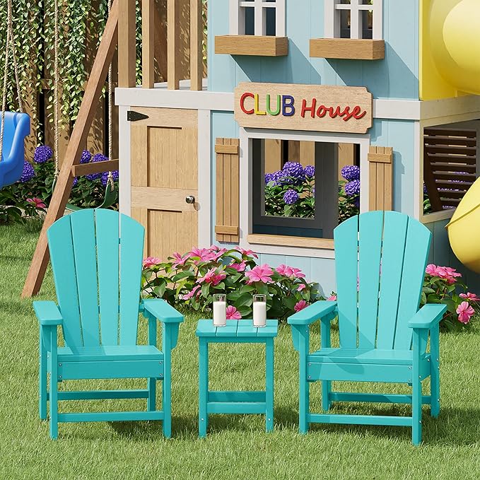 Costaelm Kids Outdoor Side Table, Small Patio HDPE Adirondack Square Table, Porch End Table for Outside Pool Garden, Turquoise