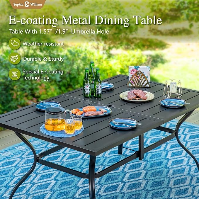 Sophia & William Outdoor Dining Set Patio Dining Set for 6 Outdoor Table and Chairs 7 Pieces Outdoor Patio Set with Swivel Patio Chairs 60"x 38" Metal Table for Garden Pool All Weather Grey