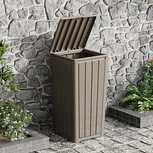 23 Gallon Outdoor Trash Can Waterproof Resin Garbage Can with Lid Outside Trash Bin for Porch Backyard, Deck, Patio, Kitchen Trash Can