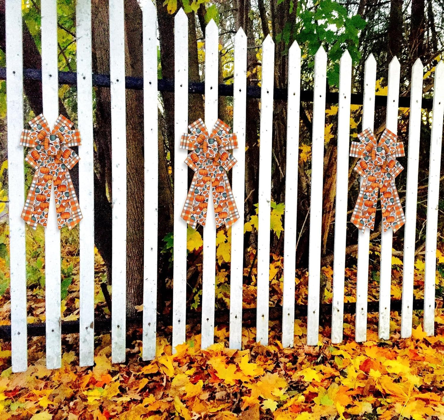 2 Rolls 2.5 Inch x 10 Yards Thanksgiving Fall Wired Ribbon for Craft Wreath Bow Making Pumpkin Autumn Leaves Ribbon Orange Plaid Burlap Ribbon for Wrapping Thanksgiving Party Home Decoration