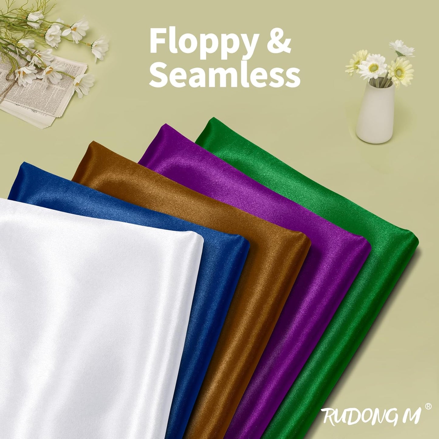 RUDONG M White Satin Fabric by The Yard, 5 Yard x 60 Inch Wide Silky Charmeuse Satin Fabric, Soft Satin Fabric for Wedding Decorations, Bridal Dress, Sewing, Accessories, DIY Crafts