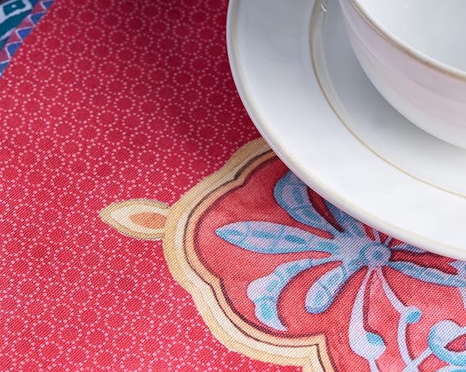 Maison d' Hermine Table Cloth Round Table 100% Cotton 69 Inches Fall Tablecloth Reusable Everyday Use for Thanksgiving Christmas Decorations Dining Farmhouse Party (Ispahan)