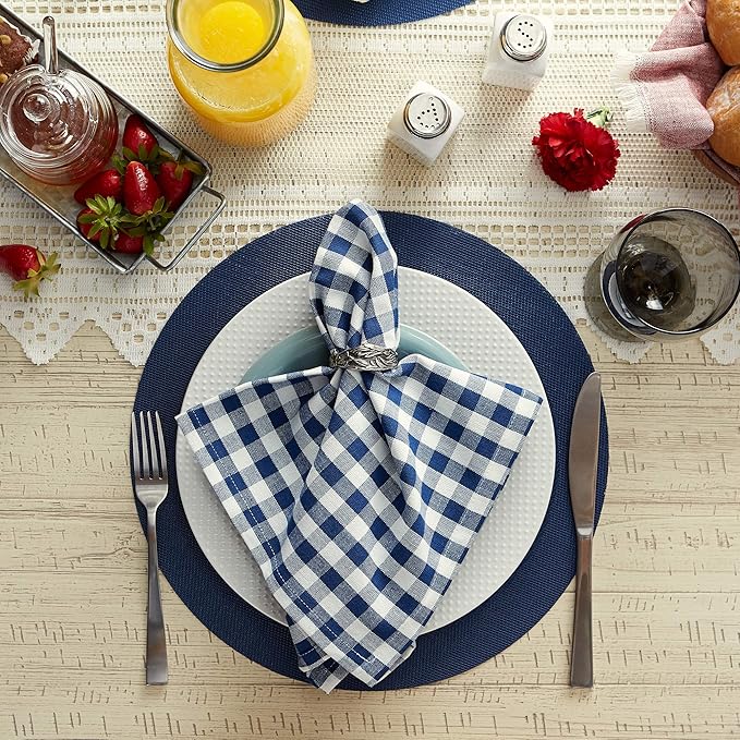 DII PVC Tabletop Collection Woven Indoor/Outdoor, Round Placemat Set, 13.75", Nautical Blue, 6 Piece