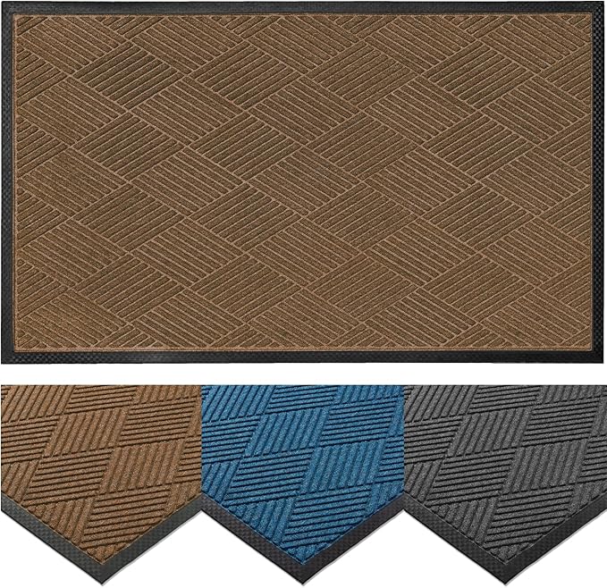 Ecomills Deluxe Diamond Entrance Door Mat, XX-Large Heavy Duty Absorbent Rubber Rug, Brown, 4’ X 6’ feet
