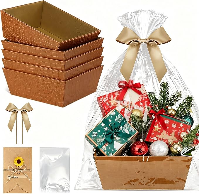 Wonderjune 20 Pcs Valentines Day Gift Baskets Empty To Fill Baskets For Gifts Empty With Gift Bag Bow Valentines Gifts Storage Basket Bulk for Wedding Party Wrapping(Yellow)