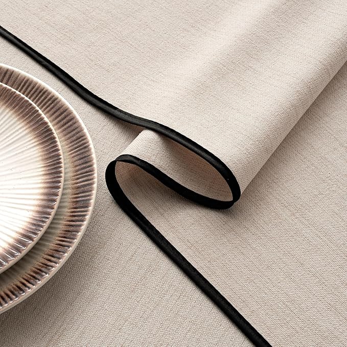 MIULEE Ivory-Black Linen Polyester Tablecloth 60x84 Inch Spring Rectangle Table Cloth Waterproof,Stain Resistant & Wrinkle Resistant for Dining Party Wedding