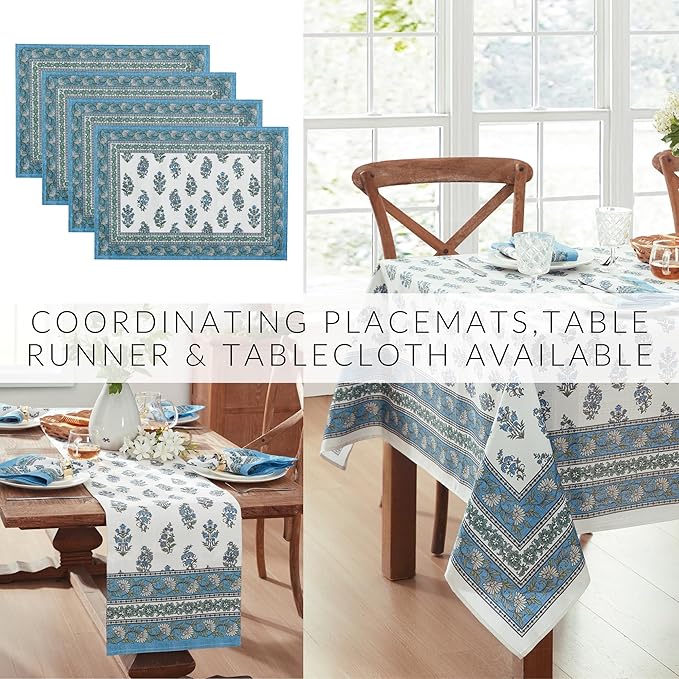 Elrene Home Fashions Tropez Paisley Block Print Coastal Stain & Water Resistant Indoor/Outdoor Cloth Dinner Napkins, Set of 4, 17"x17"