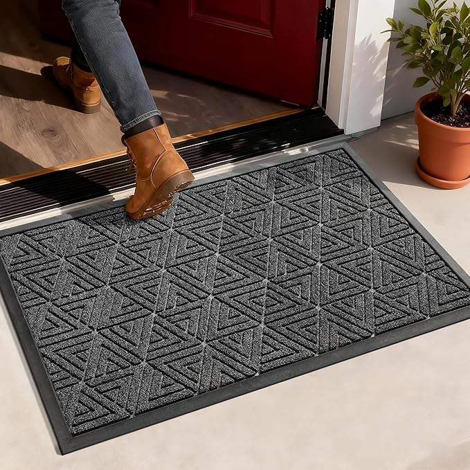 Yimobra Outdoor Mats for Front Door 29.5x17, Stops Mud & Dirt at Entrance, Fits Garage & Patio, All-Weather Waterproof Non Slip Outdoor Indoor Welcome Mat, Mix Grey