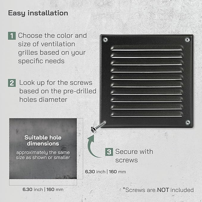 Vent Systems 6 x 6 Inch (Inner) - Pack of 2 - Black Vent Cover - Square Metal HVAC Return Air Grille with Mesh Screen - Register Wall Vent Duct Grill - Outdoor, Indoor, Crawlspace Exhaust Ventilation