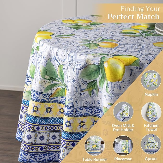 Maison d' Hermine Table Cloth Round Table 100% Cotton 69 Inches Tablecloth Reusable Decorative Everyday Use for Dining Room, Farmhouse, Home, Party, Festive & Wedding Spring Summer - Citrus