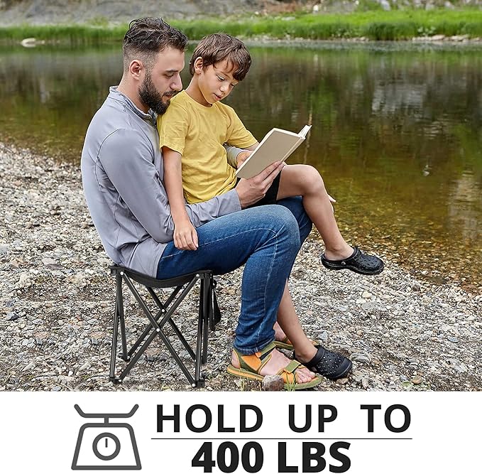 Triple Tree 1 Pack Folding Camping Stool, 13.8 Inch Small Portable Lightweight Stool with Side Pocket, Foot Stool with Carry Bag for Hiking, Fishing and Beach, Hold up to 400lbs, Black