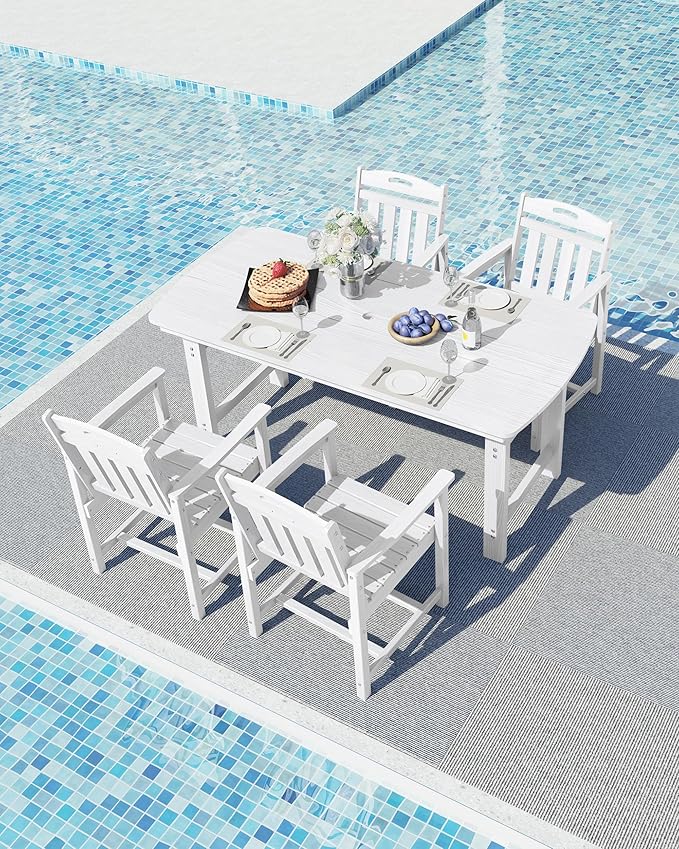 Ciokea HDPE Outdoor Dining Set, 5-Piece Patio Table and Chairs Set with Umbrella Hole, All-Weather Patio Dining Sets for 4, Durable Patio Furniture for Backyard, Garden, Lawn & Poolside, White