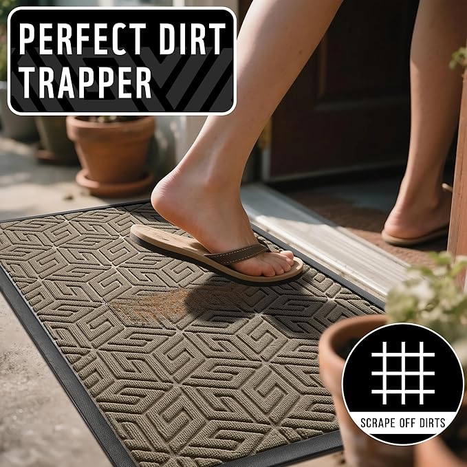 Yimobra Large Door Mat 36x24, All-Weather Waterproof Outdoor Mats for Front Door, Non Slip Rubber Doormat for Patio Proch Outside Entryway Indoor, Pale Khaki