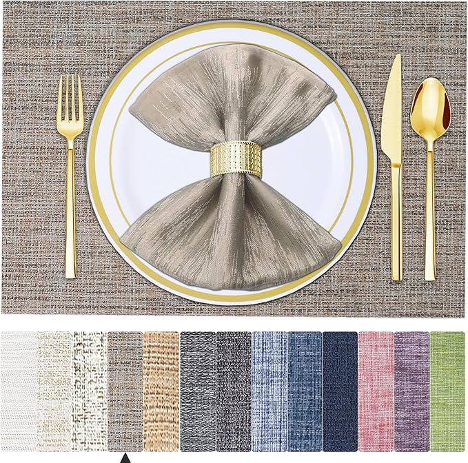 BETEAM Placemats Set of 8, Woven Vinyl Placemat for Dining Table Washable Wipeable Kitchen Place Mats Durable Indoor Outdoor Table Mats