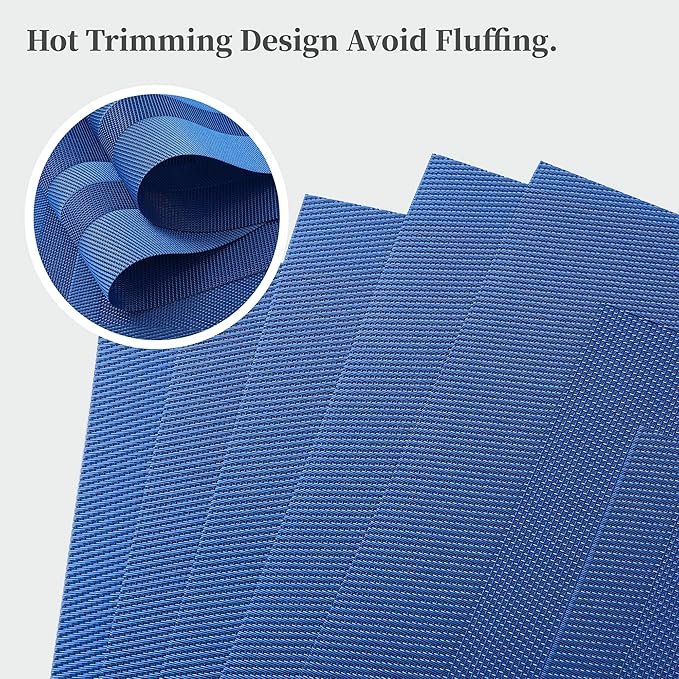 Leetaltree Blue Frame Placemats Set of 8 - Heat Resistant Non-Slip Place mats for Dining Table, Washable Durable PVC Vinyl Woven Table Mats（Blue Frame, 8）