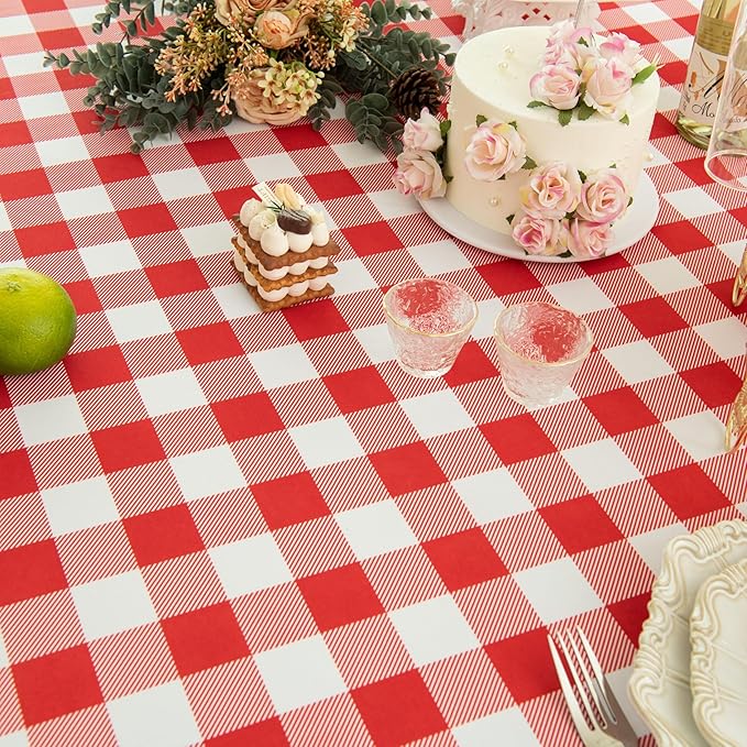 Waterproof Plaid Tablecloth Fabric - Round 120 Inch Classic Gingham Checker Table Cloth for Indoor/Outdoor Use - Buffalo Table Cover for Picnics, BBQs, and Parties