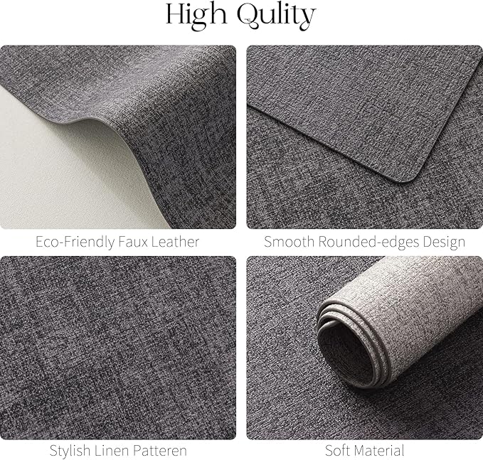 MOSAYT Faux Leather Placemats Set of 6, Heat Resistant Wipeable Washable Vinyl Place Mats with Coasters, Waterproof Oil Proof Table Mats for Kitchen Dining Party Outdoor, 12" x 17", Dark Light Grey