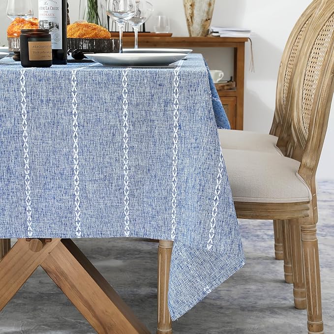 Chassic 60 x 84 inches Farmhouse Style Linen tablecloths, Wrinkle Resistant Washable Dining Room Table Cloths for Rectangle Tables - Blue