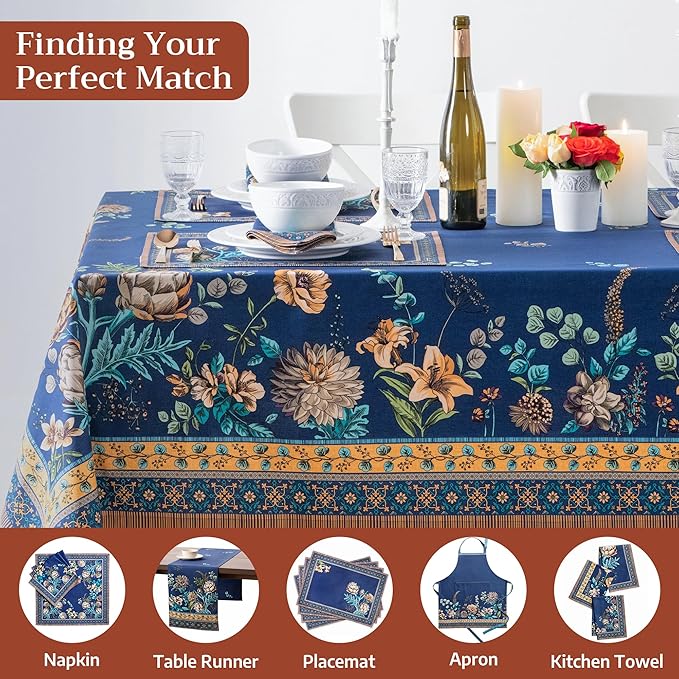 Maison d' Hermine Premium Table Cloth Rectangle Table 100% Combed Cotton 120 x 70 Inches Tablecloth Reusable Decorative for Dining Room, Farmhouse, Home, Party, Festive & Wedding - Artichoke