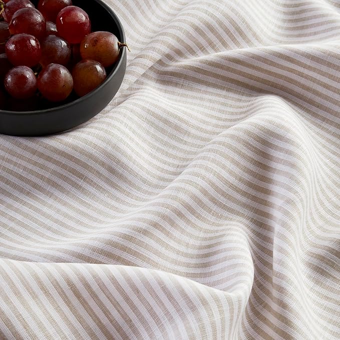 Solino Home Linen Table Runner 72 Inches Long - Narrow Stripe, 100% Pure Linen Natural and White Table Runner 14 x 72 Inch for Dining, Dresser, Spring, Easter