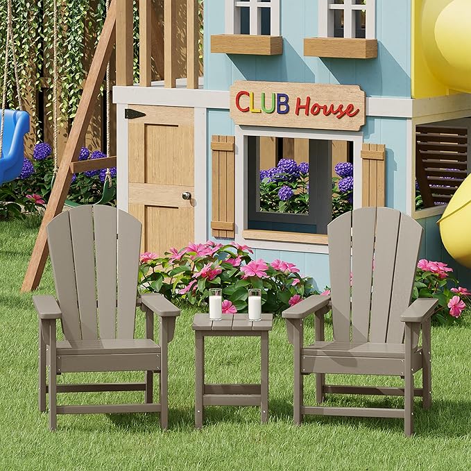 Costaelm Kids Outdoor Side Table, Small Patio HDPE Adirondack Square Table, Porch End Table for Outside Pool Garden, Weathered Wood