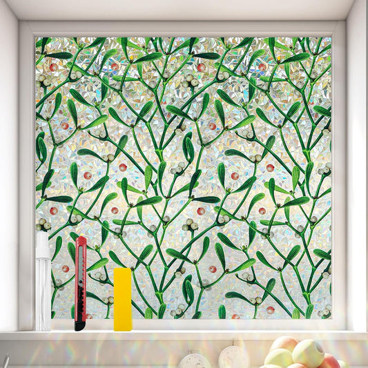 Window Privacy Film Stain Glass Window Film Rainbow Window Film Window clings Non-Adhesive Reusable Decorative for Room (Mistletoe Rainbow, 45.27 x 157.4 in)
