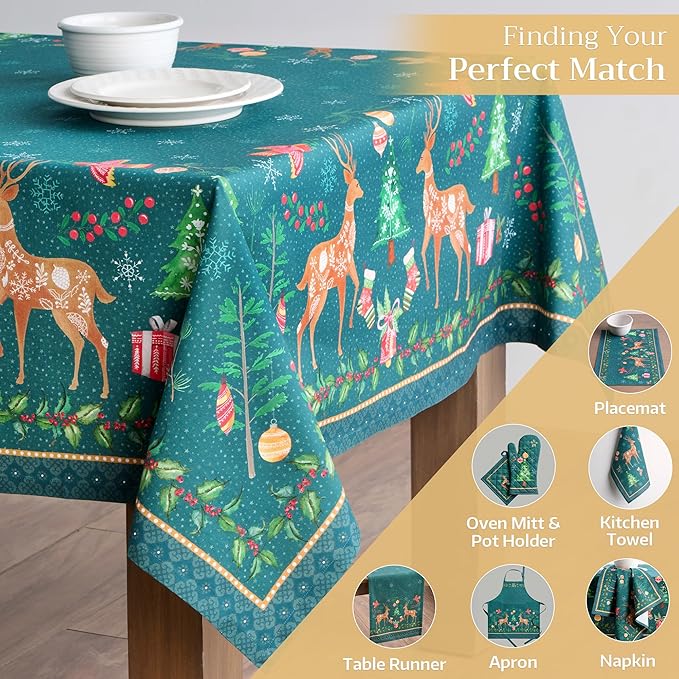 Maison d' Hermine Table Cloth Rectangle Table 100% Cotton 60 x 120 Inches Fall Tablecloth Reusable Everyday Use for Thanksgiving Christmas Decorations Dining Farmhouse Party (Hygge Christmas)