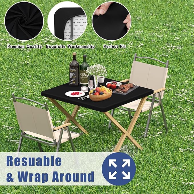 Spandex Square Table Cloth 6 Pack, Elastic Fitted Tablecloths for Picnic, Stretch Washable Patio Table Cover for Outdoor, Camping, Banquet and Parties (Black, 34"x34")