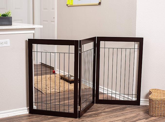 INTERNET'S BEST Dog Gate - Indoor Pet Safety Divider - Portable Free Standing Doggy Barrier for Stairs, Doorways, and Hallways - Tall Puppy Fence - No Drilling Needed - 3 Panel, 30 Inch - Espresso
