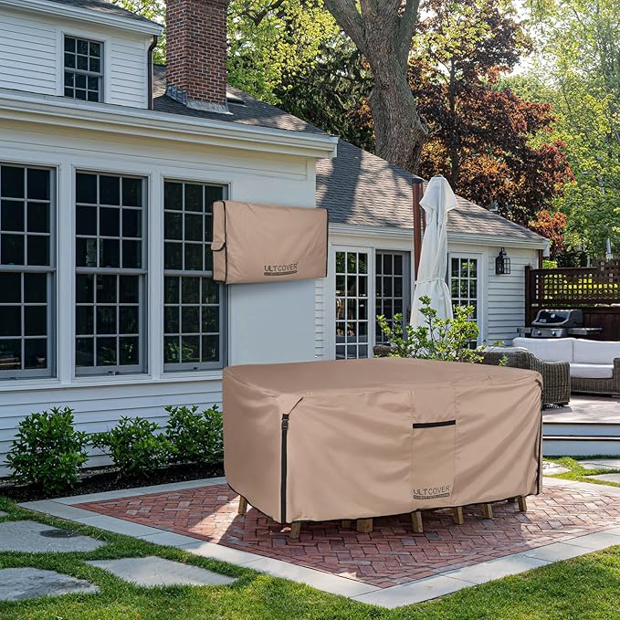 ULTCOVER Square Patio Heavy Duty Table Cover - 600D Tough Canvas Waterproof Outdoor Dining Table and Chairs General Purpose Furniture Cover Size 86 inch