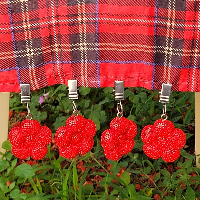 TwoFish Home Set of 4 Red Flower Resin Tablecloth Weights Clips Red Flower Handicraft Tablecloth Clips Pack of 4