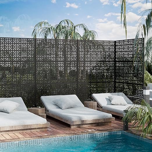 Casaphoria Metal Privacy Screen Outdoor, 72" H x 47" W Freestanding Decorative Privacy Screen for Patio Deck Balcony Garden with Stable Base, Charles Black