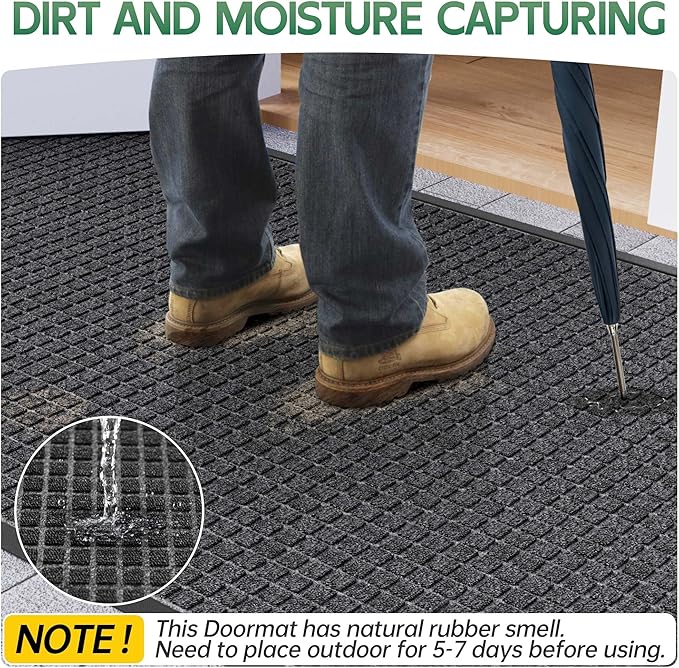 Front Door Mat Outside Entrance, 4' x 2' Heavy Duty Indoor Outdoor Door Mats for Entryway, All Season Weather Outdoor Doormat, Natural Rubber Non Slip Welcome Mats for Front Door
