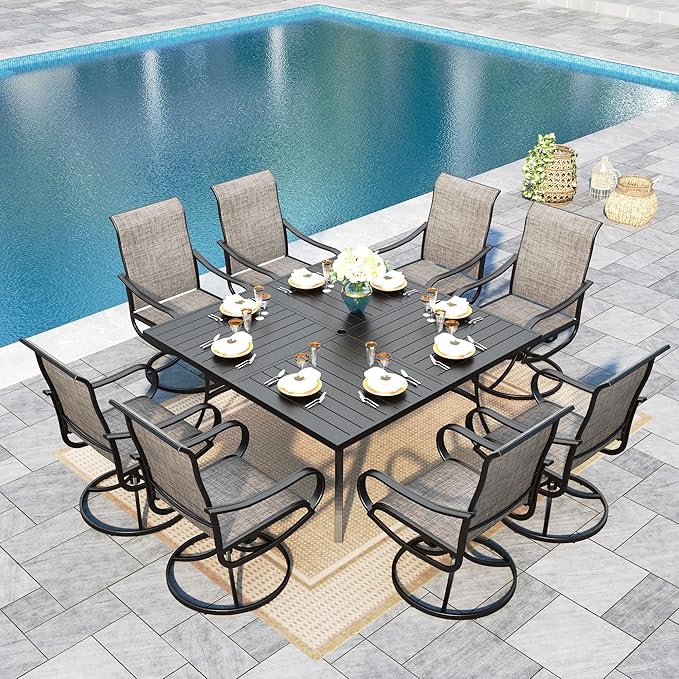 Sophia & William Outdoor Dining Set Patio Dining Sets Patio Table and Chairs Set 9 Pieces 60" Square Outdoor Dining Table for 8 with Swivel Patio Chairs for Garden Pool All Weather Brown