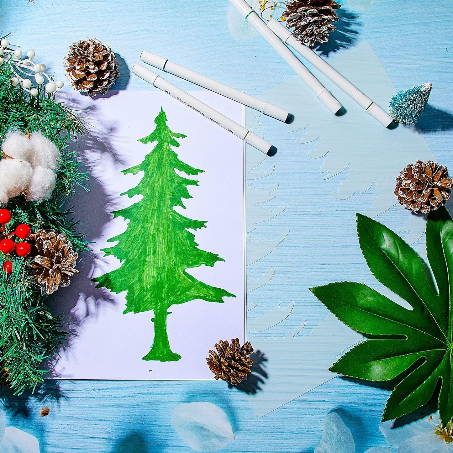 8 Pieces Pine Tree Stencils Art Painting Templates Stencils for Painting on Wood Winter Holiday DIY Wall Floor Decor Supplies (6 x 6 Inch)