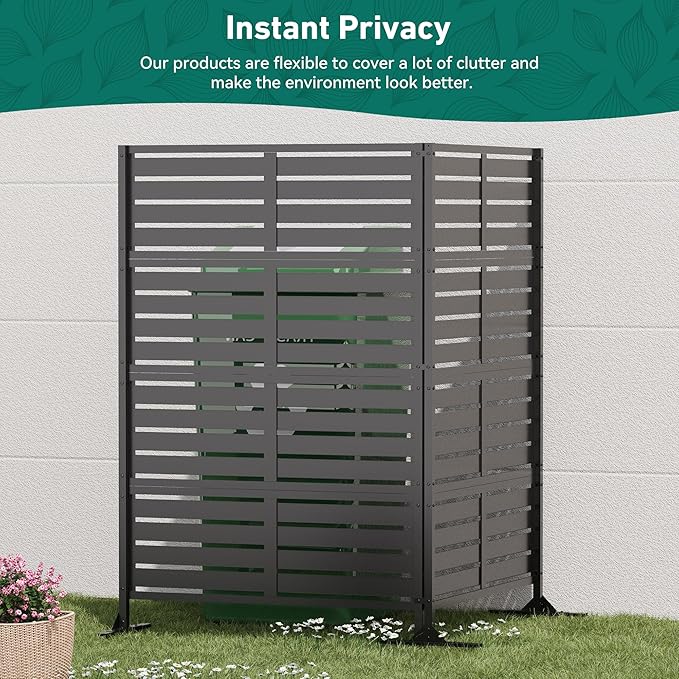 Modern Shade Metal Privacy Screen Outdoor 72" H x 48" W, Stable & Durable Privacy Fence Panels for Instant Privacy & Space Division, Freestanding Decorative Patio Screens for Outdoor, Black (2 Panel)