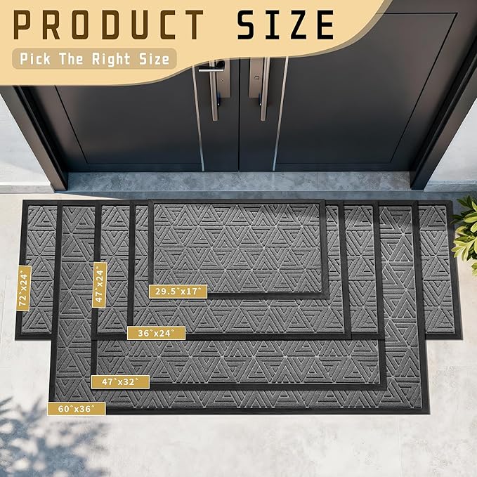 Yimobra Large Door Mat 47x24, All-Weather Waterproof Non-Slip Welcome Matt Outdoor, Heavy Duty Non Slip Doormat for Entryway for Patio and Garage Indoor, Easy Clean, Grey