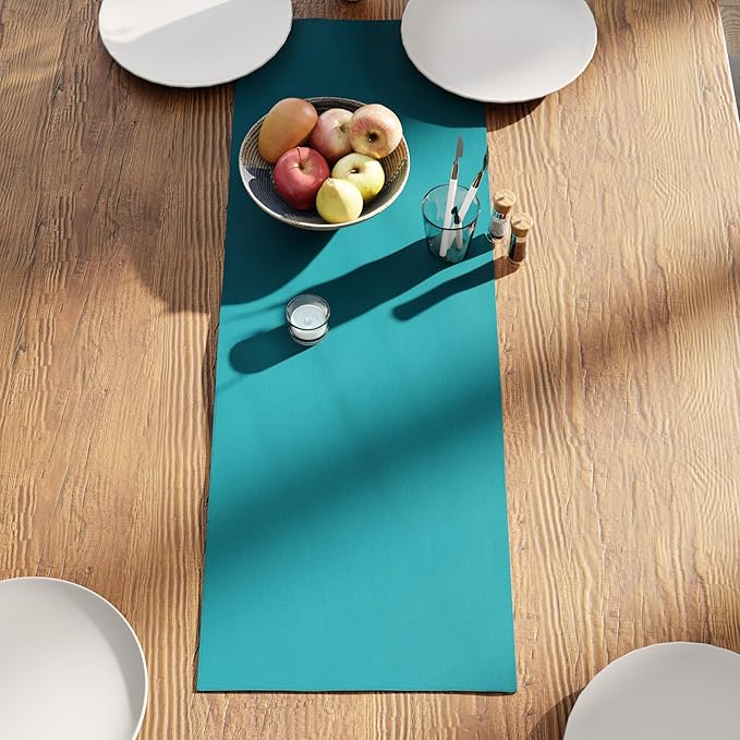 Encasa XO Table Runner 13"x36" Long | Cotton Canvas Fabric | Azul Blue Solid Color | Machine Washable & Durable