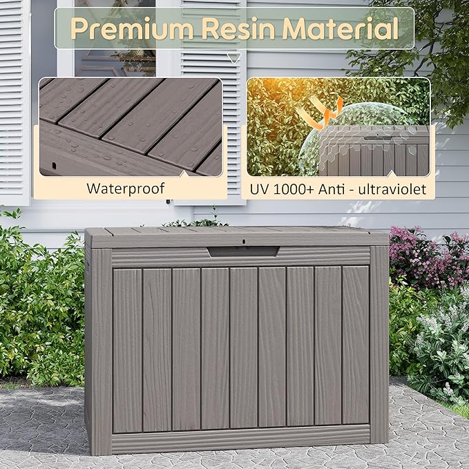 KAMABOKO 45 Gallon Outdoor Storage Box, All-Weather Deck Box for Patio Furniture, Package Deliveries, Garden Tools, Pool Supplies & Cushions, Grey