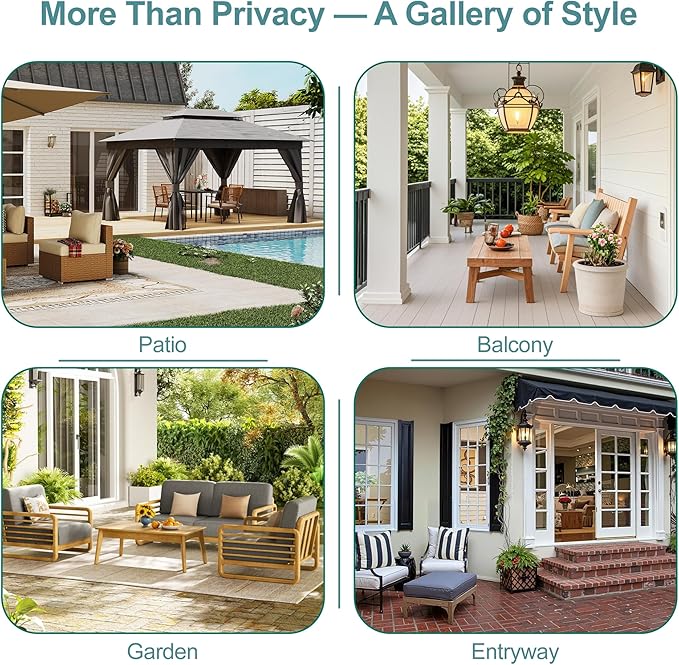 Metal Privacy Screen Outdoor Freestanding Privacy Wall Panels and Decorative Patio Dividers,Crafted from Steel with Sun-Proof Design,Ideal for Patio,Garden,72" H×47" L（Wooden&Vintage-3 Panels