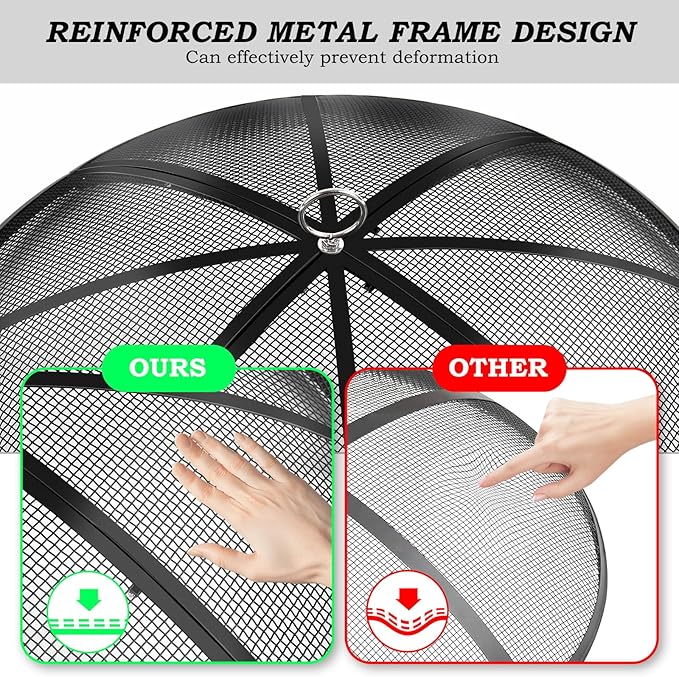 Fire Pit Spark Screen, 40 Inch Diameter Fire Pit Screen with Handle & Poker,Heavy Duty Metal Mesh Fire Pit Screen,Fire Pit Lid for Outdoor/Beach/RV Camping/Backyard