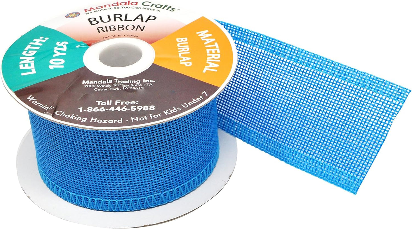 Mandala Crafts Sky Blue Burlap Ribbon 2 Inches Wide Jute Ribbons for Crafts - 20 Yds Roll Rustic Burlap Wrap Trim Ribbons for Wreaths Bows Wedding Party Decoration