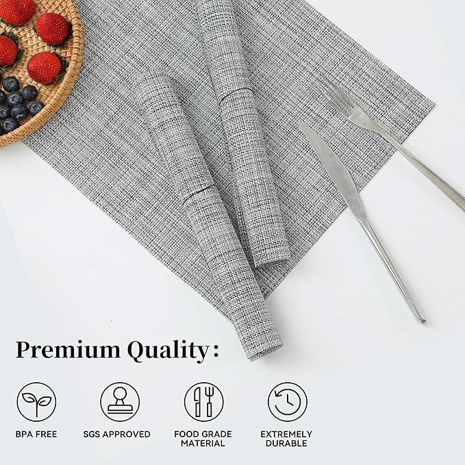 Leetaltree Linen Grey Placemats Set of 12 - Heat Resistant Non-Slip Place mats for Dining Table, Washable Durable PVC Vinyl Woven Table Mats（Linen Grey, 12）