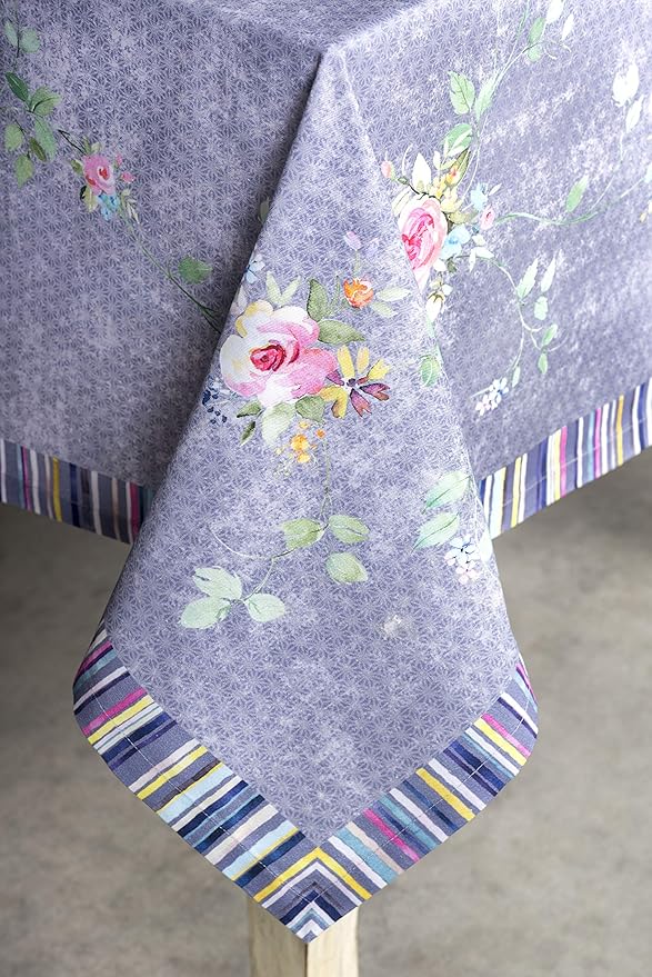 Maison d' Hermine Table Cloth Rectangle Table 100% Cotton 60 x 120 Inches Tablecloth for Dining Room, Farmhouse, Home, Party, Festive & Wedding Spring Summer - Sweet Rose Lavender - Country Garden