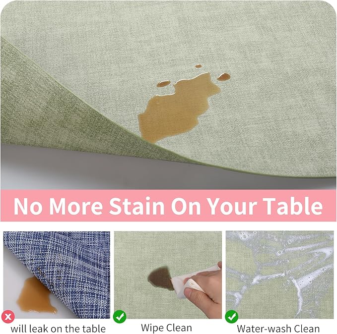 Maxpearl Faux Leather Placemats Set of 8 – Waterproof, Wipe Clean, Heat Resistant, Non-Slip Dining Table Mats for Indoor & Outdoor Use, 17”×12”, Sage Green