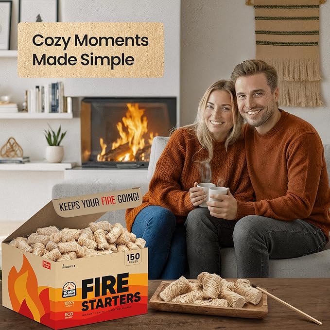 Moscow-Mix Fire Starter (150 PCS) Bulk Natural Fire Starters for Campfires, Fireplace, Charcoal Starter for Grill, BBQ, Wood Stove, Fire Pits - Odorless, Non-Toxic, Waterproof Natural Wood Starters