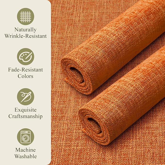 KXN Placemats Set of 4, Dual-Layer Thickened Faux Linen Table Mats, Heat Resistant & Wrinkle-Free, Machine Washable Cloth Place Mats for Kitchen Dining Indoor Outdoor (Orange)