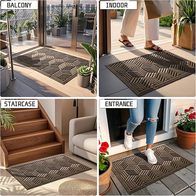 Yimobra Door Mats Outdoor 29.5x17, All-Season Waterproof Outdoor Mats for Front Door Entrance with Drainage Holes, Heavy Duty Non-Slip Doormat for Garage Patio Entryway Indoor, Brown